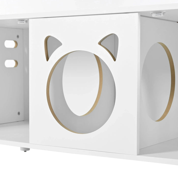 Furniture Style Cat Cabinet Cream White Cat Litter Box with Sisal Scratching Door MDF Default -DTYStore