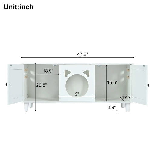Furniture Style Cat Cabinet Cream White Cat Litter Box with Sisal Scratching Door MDF Default -DTYStore