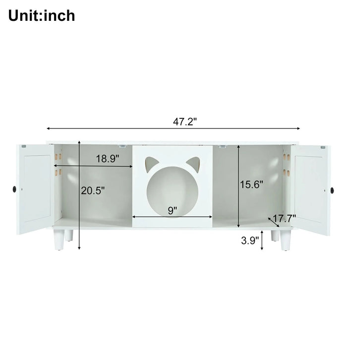 Furniture Style Cat Cabinet Cream White Cat Litter Box with Sisal Scratching Door MDF Default -DTYStore