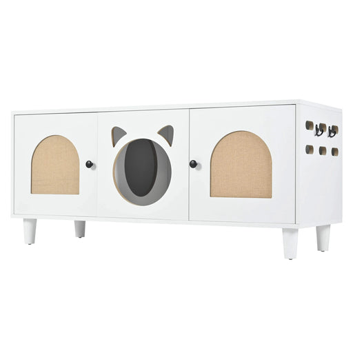 Furniture Style Cat Cabinet Cream White Cat Litter Box with Sisal Scratching Door MDF Default -DTYStore
