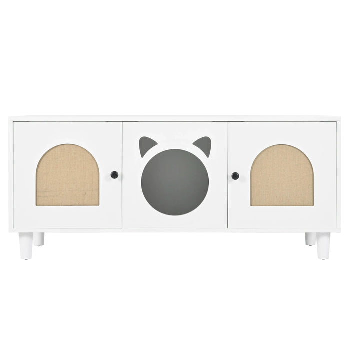 Furniture Style Cat Cabinet Cream White Cat Litter Box with Sisal Scratching Door MDF Default -DTYStore