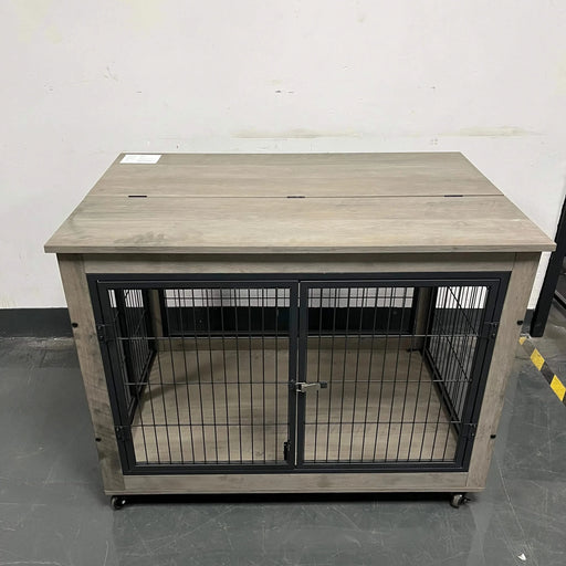 Furniture Style Dog Crate Side Table on Wheels with Double Doors and Lift Top.Grey,38.58''w x 25.5''d x 27.36''h. Default -DTYStore