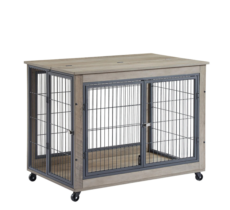Furniture Style Dog Crate Side Table on Wheels with Double Doors and Lift Top.Grey,38.58''w x 25.5''d x 27.36''h. Default -DTYStore