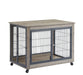Furniture Style Dog Crate Side Table on Wheels with Double Doors and Lift Top.Grey,38.58''w x 25.5''d x 27.36''h. Default -DTYStore