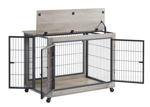 Furniture Style Dog Crate Side Table on Wheels with Double Doors and Lift Top.Grey,38.58''w x 25.5''d x 27.36''h. Default -DTYStore