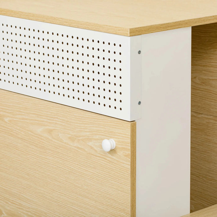 Furniture Style Multi-use Natural Cat Litter Box House with Flip-down Door, MDF & Metal, 31.4' x 15.7' Default -DTYStore