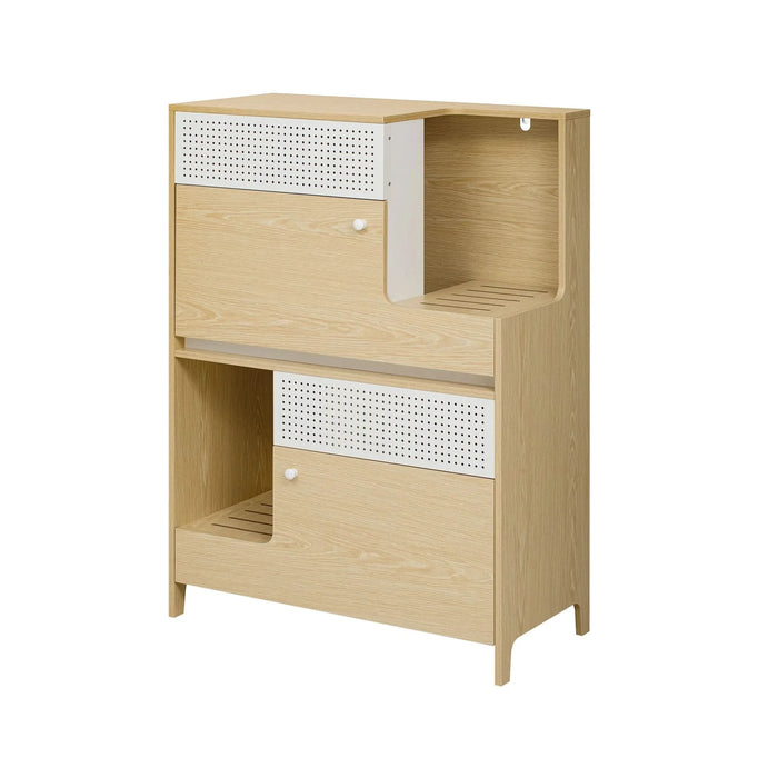 Furniture Style Multi-use Natural Cat Litter Box House with Flip-down Door, MDF & Metal, 31.4' x 15.7' Default -DTYStore