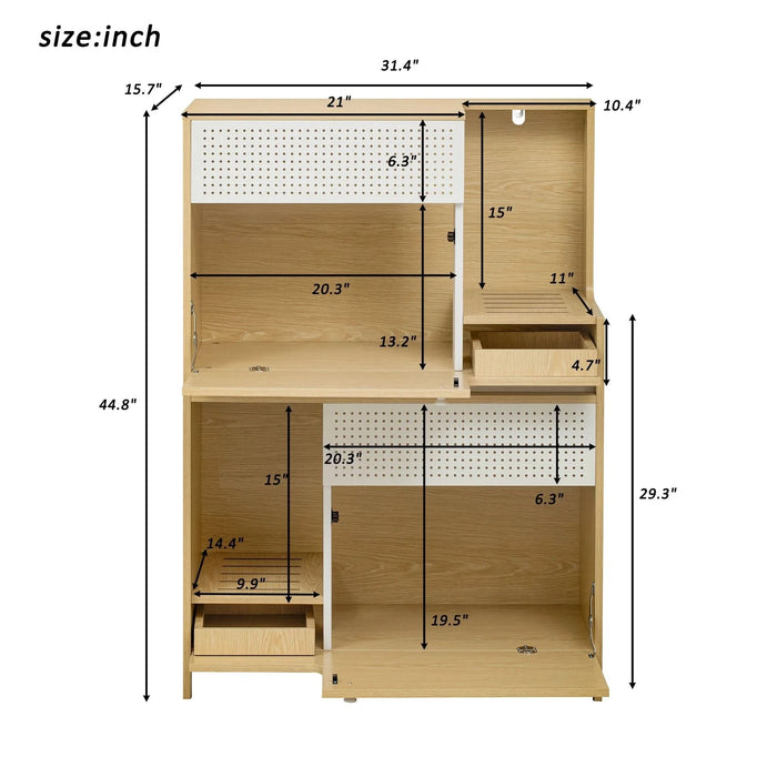 Furniture Style Multi-use Natural Cat Litter Box House with Flip-down Door, MDF & Metal, 31.4' x 15.7' Default -DTYStore
