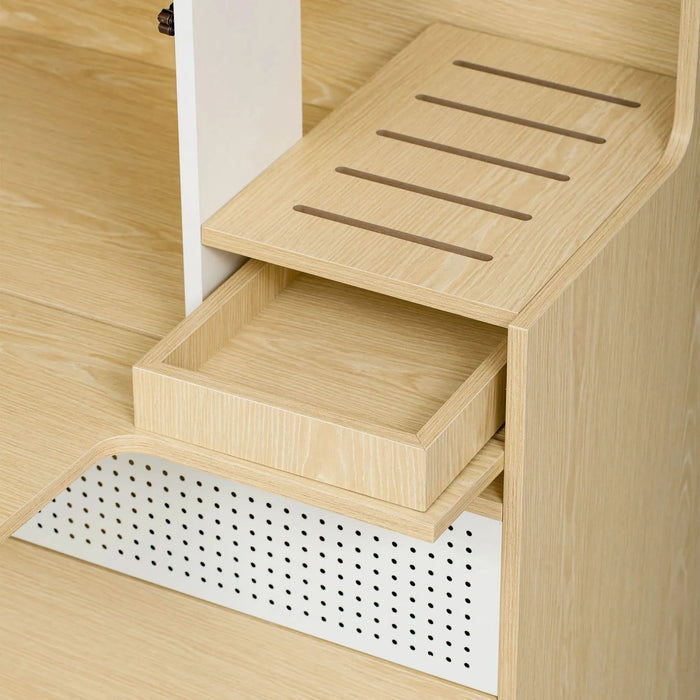 Furniture Style Multi-use Natural Cat Litter Box House with Flip-down Door, MDF & Metal, 31.4' x 15.7' Default -DTYStore