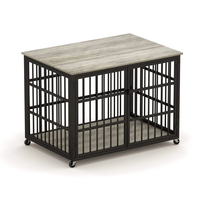 Furniture style dog crate wrought iron frame door with side openings, Grey, 43.3''W x 29.9''D x 33.5''H. Default -DTYStore