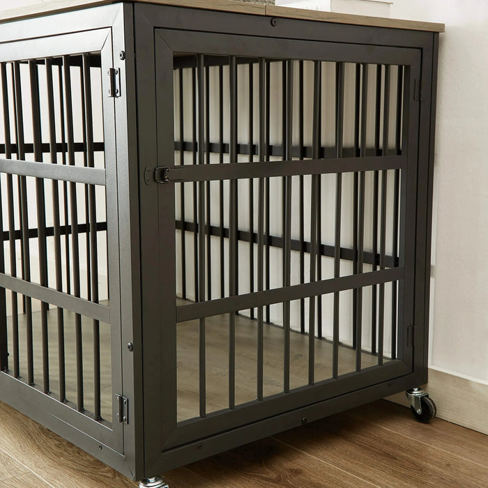 Furniture style dog crate wrought iron frame door with side openings, Grey, 43.3''W x 29.9''D x 33.5''H. Default -DTYStore