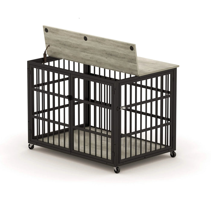 Furniture style dog crate wrought iron frame door with side openings, Grey, 43.3''W x 29.9''D x 33.5''H. Default -DTYStore