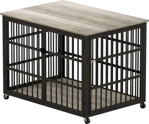 Furniture style dog crate wrought iron frame door with side openings, Grey, 43.3''W x 29.9''D x 33.5''H. Default -DTYStore