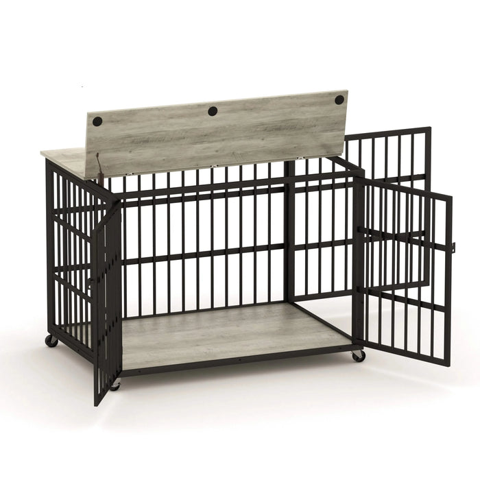 Furniture style dog crate wrought iron frame door with side openings, Grey, 43.3''W x 29.9''D x 33.5''H. Default -DTYStore