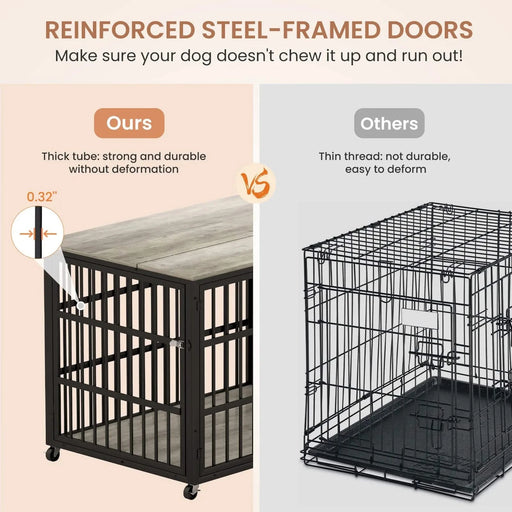 Furniture style dog crate wrought iron frame door with side openings, Grey, 43.3''W x 29.9''D x 33.5''H. Default -DTYStore