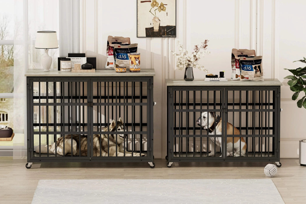Furniture style dog crate wrought iron frame door with side openings, Grey, 43.3''W x 29.9''D x 33.5''H. Default -DTYStore