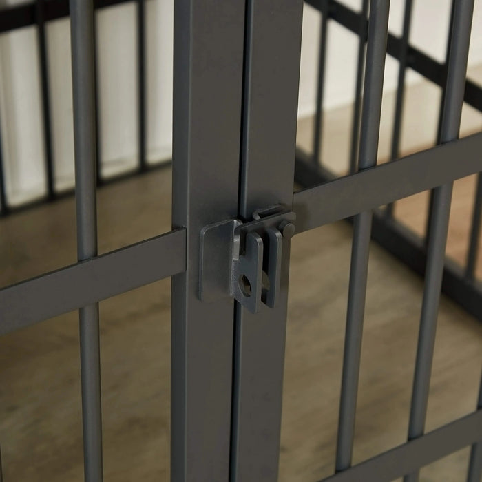 Furniture style dog crate wrought iron frame door with side openings, Grey, 43.3''W x 29.9''D x 33.5''H. Default -DTYStore