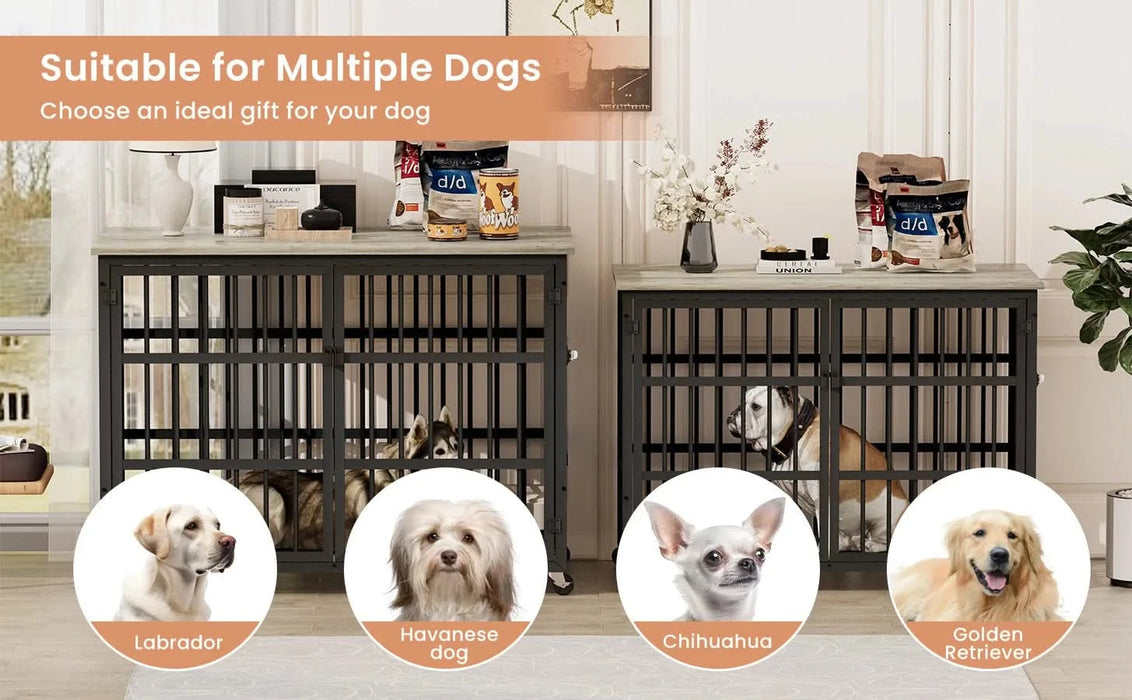 Furniture style dog crate wrought iron frame door with side openings, Grey, 43.3''W x 29.9''D x 33.5''H. Default -DTYStore