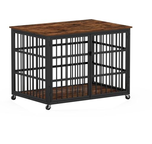 Furniture style dog crate wrought iron frame door with side openings, Rustic Brown, 43.3''W x 29.9''D x 33.5''H. Default -DTYStore