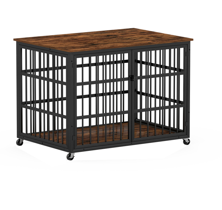 Furniture style dog crate wrought iron frame door with side openings, Rustic Brown, 43.3''W x 29.9''D x 33.5''H. Default -DTYStore