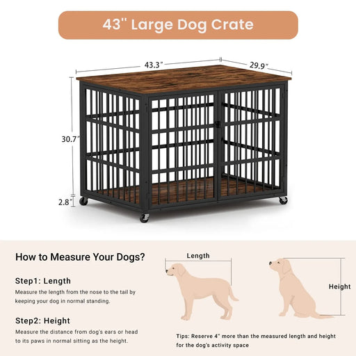 Furniture style dog crate wrought iron frame door with side openings, Rustic Brown, 43.3''W x 29.9''D x 33.5''H. Default -DTYStore