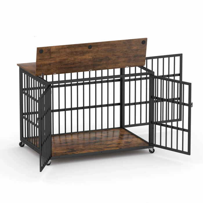 Furniture style dog crate wrought iron frame door with side openings, Rustic Brown, 43.3''W x 29.9''D x 33.5''H. Default -DTYStore