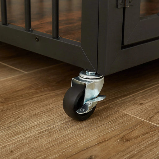 Furniture style dog crate wrought iron frame door with side openings, Rustic Brown, 43.3''W x 29.9''D x 33.5''H. Default -DTYStore