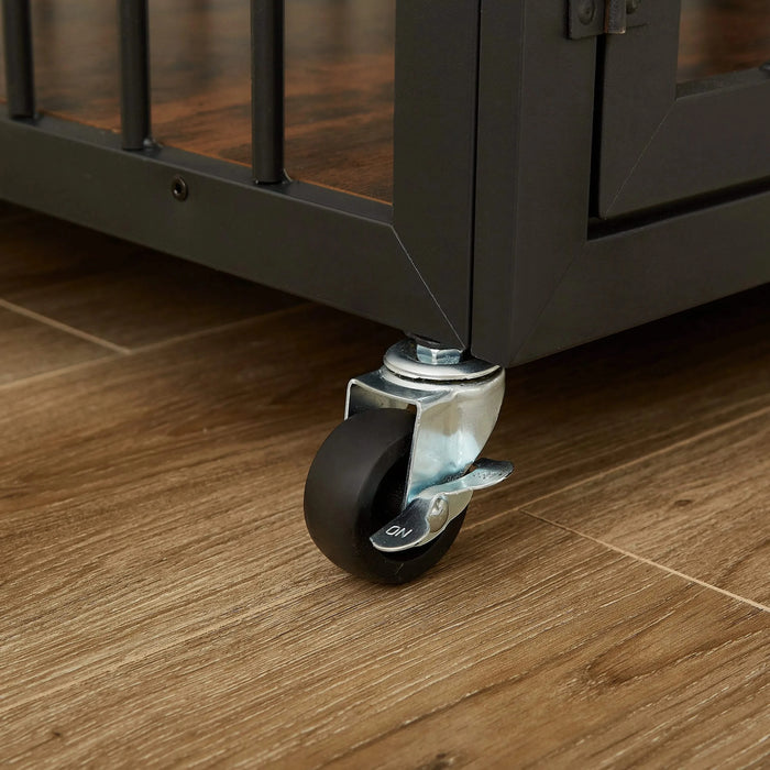 Furniture style dog crate wrought iron frame door with side openings, Rustic Brown, 43.3''W x 29.9''D x 33.5''H. Default -DTYStore