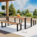 GO 3-pieces Outdoor Dining Table With 2 Benches, Patio Dining Set With Unique Top Texture, Acacia Wood Top & Steel Frame, All Weather Use, For Outdoor & Indoor, Natural Default -DTYStore