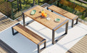 GO 3-pieces Outdoor Dining Table With 2 Benches, Patio Dining Set With Unique Top Texture, Acacia Wood Top & Steel Frame, All Weather Use, For Outdoor & Indoor, Natural Default -DTYStore