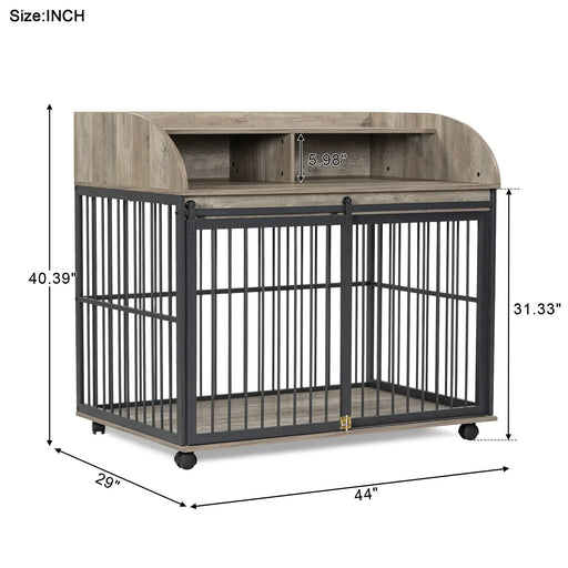 GO 44'' Heavy Duty Large Dog Crate Furniture for Large Medium Dog with Lockable Wheels, Wooden Dog Crate Dog Kennel, End Table Crate with Double layer storage, Gray Default -DTYStore