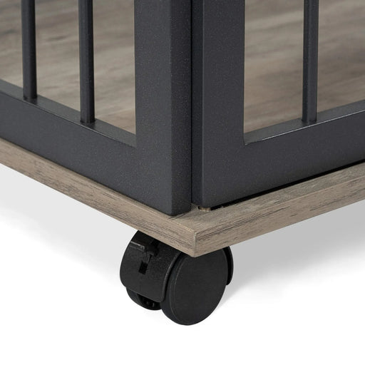 GO 44'' Heavy Duty Large Dog Crate Furniture for Large Medium Dog with Lockable Wheels, Wooden Dog Crate Dog Kennel, End Table Crate with Double layer storage, Gray Default -DTYStore