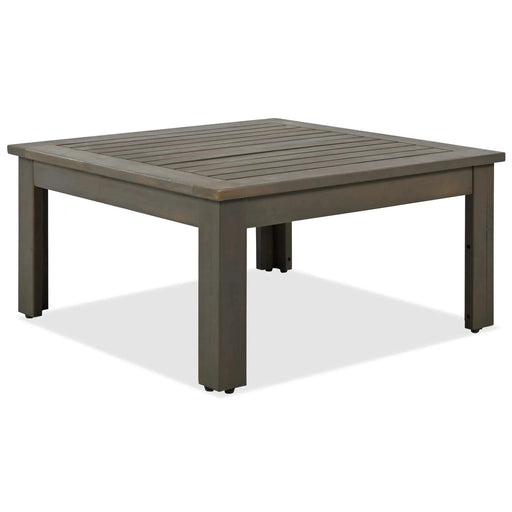 GO 4 Pieces Outdoor Acacia Wood Sofa Set, Woven Mesh Armrests, L-Shaped Patio Furniture Sofa Set with Coffee Table, Outdoor Conversation Set with Beige Cushions and Side Table Default -DTYStore