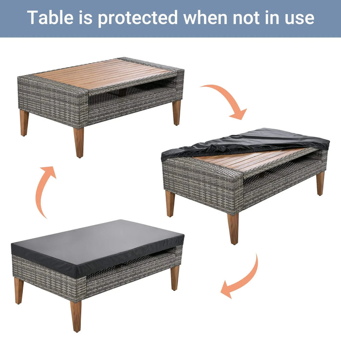 GO 6-Pieces All Weather PE Wicker Sofa Set with Double Cushions, Wood Legs, Beige and Gray Default -DTYStore