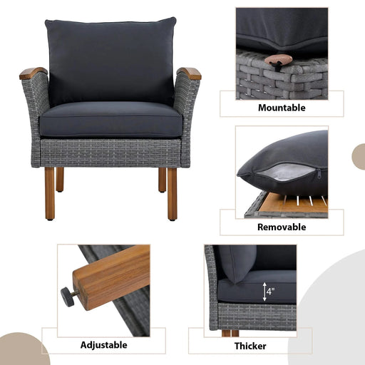 GO 9-Piece Patio Rattan Furniture Set, Outdoor Conversation Set, Gray Acacia Wood Legs & Tabletop Default -DTYStore