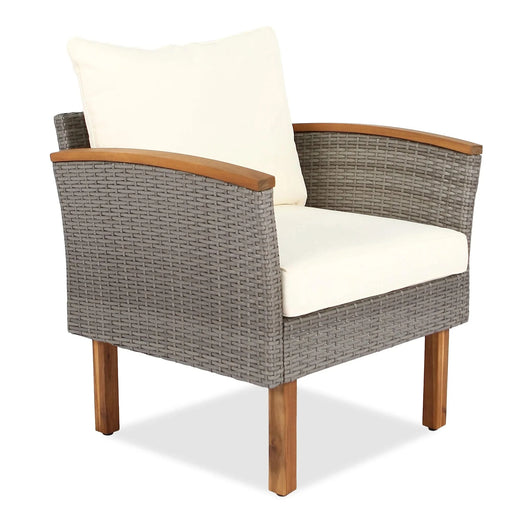 GO 9-Piece Patio Rattan Furniture Set, Outdoor Conversation Set With Acacia Wood Legs and Tabletop, PE Rattan Sectional Sofa Set with Coffee Table, Washable Cushion, Beige Default -DTYStore