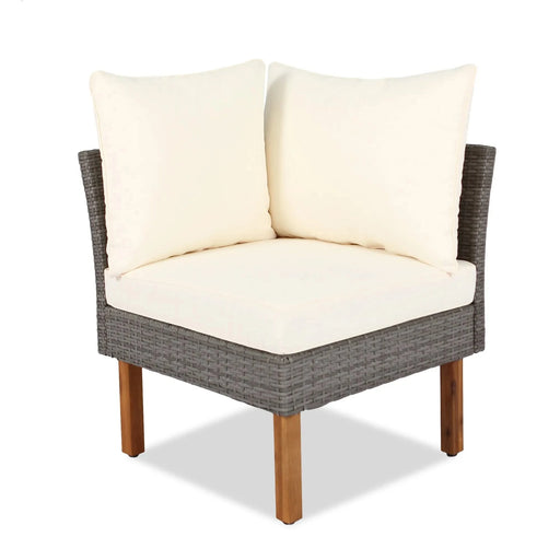 GO 9-Piece Patio Rattan Furniture Set, Outdoor Conversation Set With Acacia Wood Legs and Tabletop, PE Rattan Sectional Sofa Set with Coffee Table, Washable Cushion, Beige Default -DTYStore