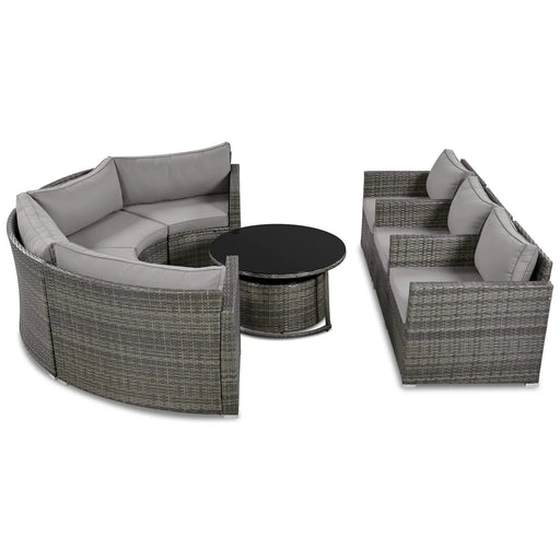 GO 9-Pieces Outdoor Half-moon Patio Sofa Set, Round Sofa Set, Modern Style Sofa, Gray Wicker Default -DTYStore