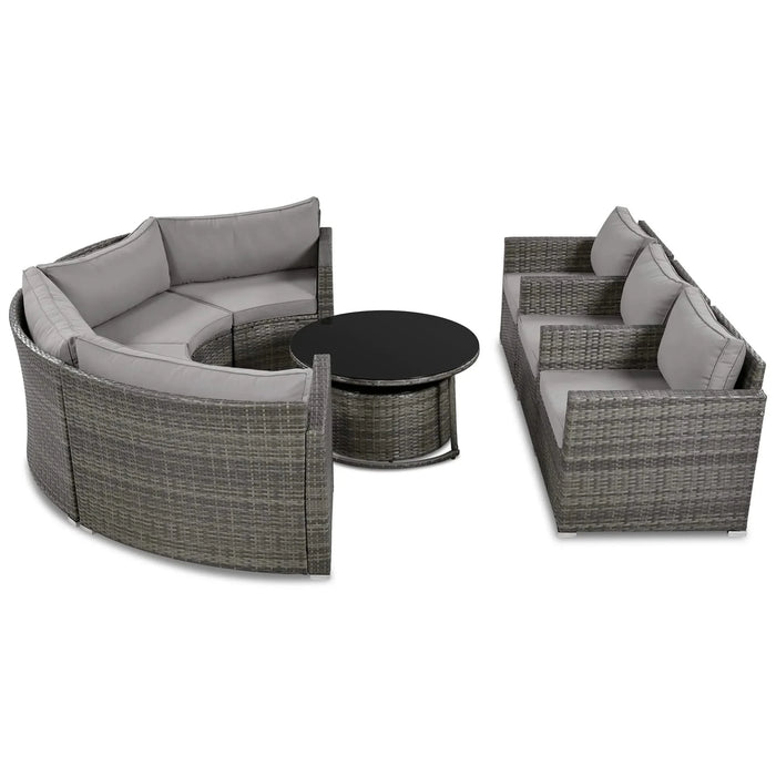 GO 9-Pieces Outdoor Half-moon Patio Sofa Set, Round Sofa Set, Modern Style Sofa, Gray Wicker Default -DTYStore