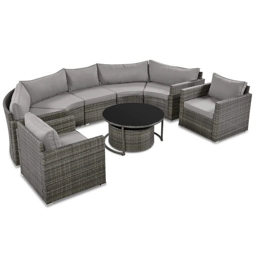 GO 9-Pieces Outdoor Half-moon Patio Sofa Set, Round Sofa Set, Modern Style Sofa, Gray Wicker Default -DTYStore