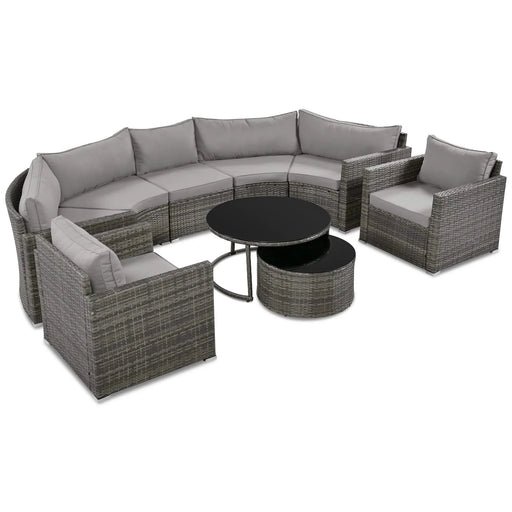 GO 9-Pieces Outdoor Half-moon Patio Sofa Set, Round Sofa Set, Modern Style Sofa, Gray Wicker Default -DTYStore