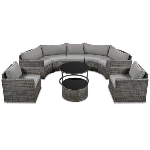 GO 9-Pieces Outdoor Half-moon Patio Sofa Set, Round Sofa Set, Modern Style Sofa, Gray Wicker Default -DTYStore