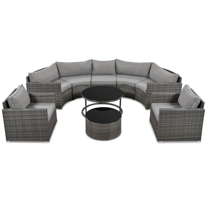 GO 9-Pieces Outdoor Half-moon Patio Sofa Set, Round Sofa Set, Modern Style Sofa, Gray Wicker Default -DTYStore