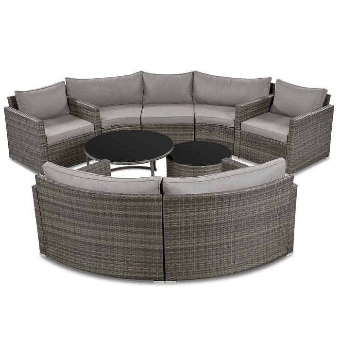 GO 9-Pieces Outdoor Half-moon Patio Sofa Set, Round Sofa Set, Modern Style Sofa, Gray Wicker Default -DTYStore