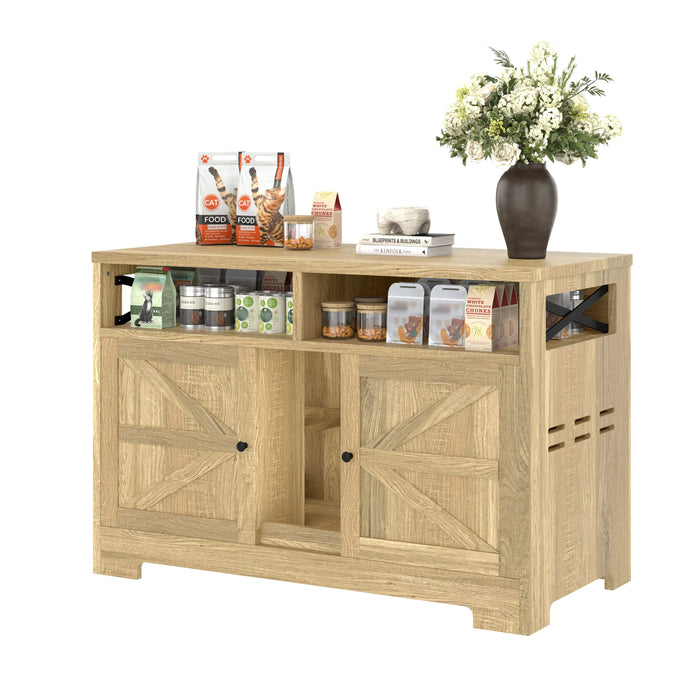 GO Cat Litter Box Enclosure for 2 Cats, Double Hidden Litter Box Furniture Cat Washroom, Farmhouse Indoor Cat House End Table, Brown Default -DTYStore