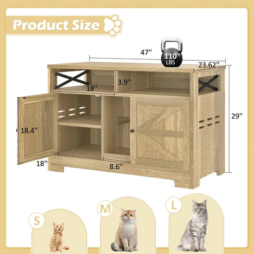 GO Cat Litter Box Enclosure for 2 Cats, Double Hidden Litter Box Furniture Cat Washroom, Farmhouse Indoor Cat House End Table, Brown Default -DTYStore