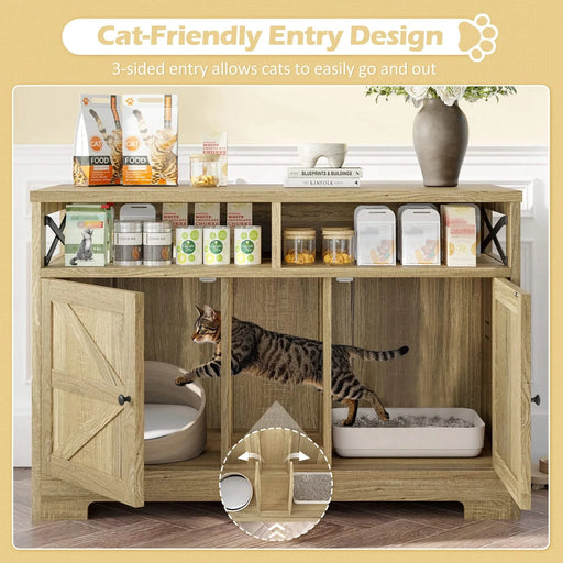 GO Cat Litter Box Enclosure for 2 Cats, Double Hidden Litter Box Furniture Cat Washroom, Farmhouse Indoor Cat House End Table, Brown Default -DTYStore