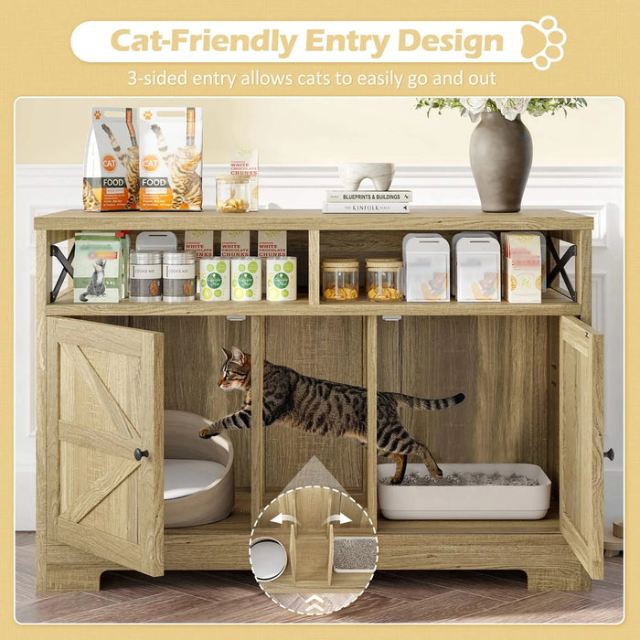 GO Cat Litter Box Enclosure for 2 Cats, Double Hidden Litter Box Furniture Cat Washroom, Farmhouse Indoor Cat House End Table, Brown Default -DTYStore