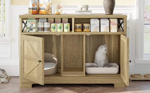 GO Cat Litter Box Enclosure for 2 Cats, Double Hidden Litter Box Furniture Cat Washroom, Farmhouse Indoor Cat House End Table, Brown Default -DTYStore