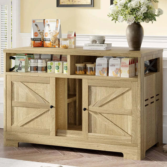 GO Cat Litter Box Enclosure for 2 Cats, Double Hidden Litter Box Furniture Cat Washroom, Farmhouse Indoor Cat House End Table, Brown Default -DTYStore